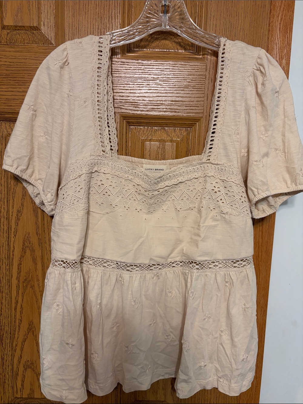 Lucky Brand Light Cream Eyelet Square-Neck Tunic